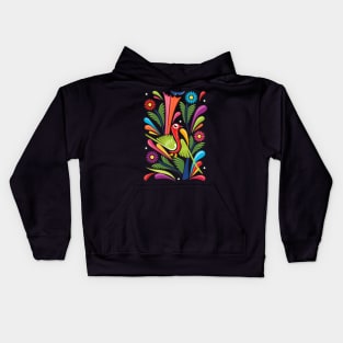 Mexican Amate Bird with Colorful Flowers by Akbaly Kids Hoodie